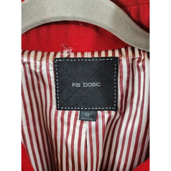 Iris Basic Womens M Red Mid Length Belted Pea Coat Jacket - Picture 9 of 10